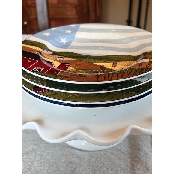 VTG Warren Kimble Americana Themed Dessert Plates Patriotic Scenes Stoneware 8" - Picture 10 of 13